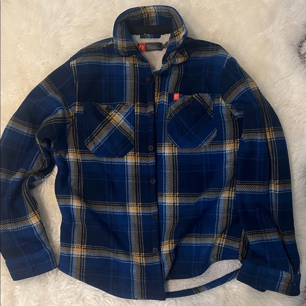 Blue and Yellow Plaid Men's Casual Button Down Shirt size M